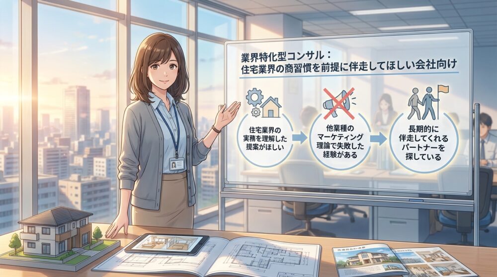 業界特化型コンサル：住宅業界の商習慣を前提に伴走してほしい会社向け