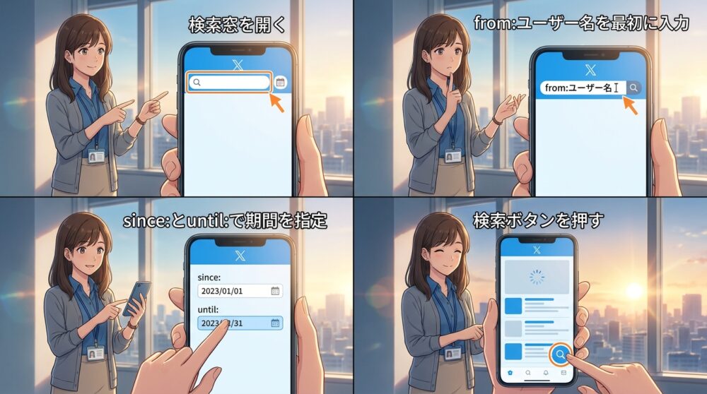 自分の過去投稿を期間指定で一覧表示する手順