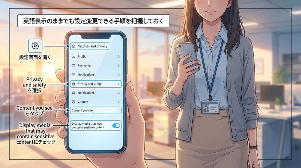 英語表示のままでも設定変更できる手順を把握しておく
