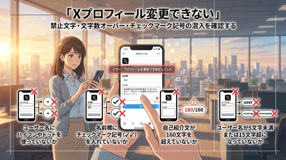 禁止文字・文字数オーバー・チェックマーク記号の混入を確認する