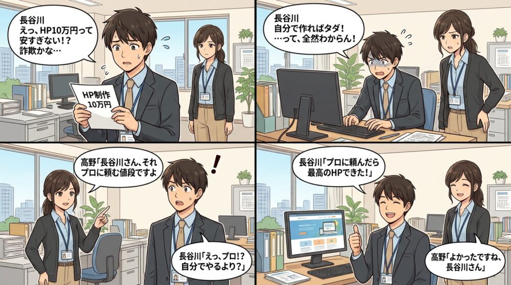 ホームページ 10万円の4コマ漫画