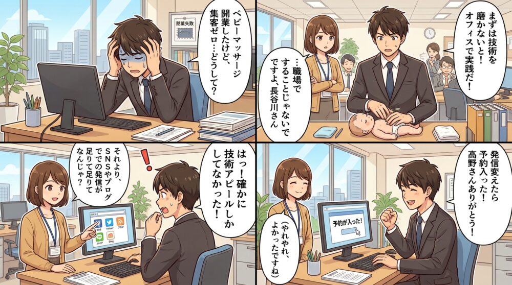 ベビーマッサージ開業 失敗の4コマ漫画