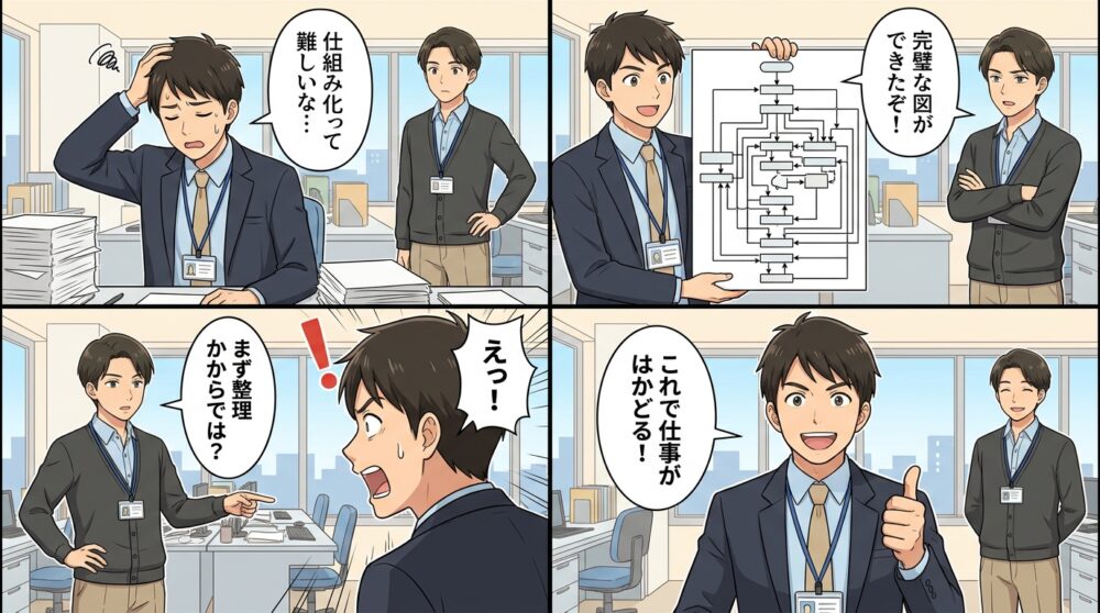 仕組みづくりが うまい 人の4コマ漫画