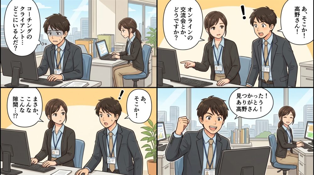 コーチング クライアント獲得 おすすめの場所の4コマ漫画