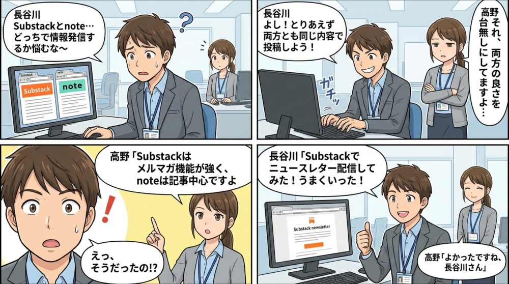 Substack note 違いの4コマ漫画