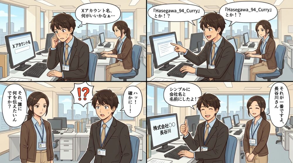 Xアカウント名とはの4コマ漫画