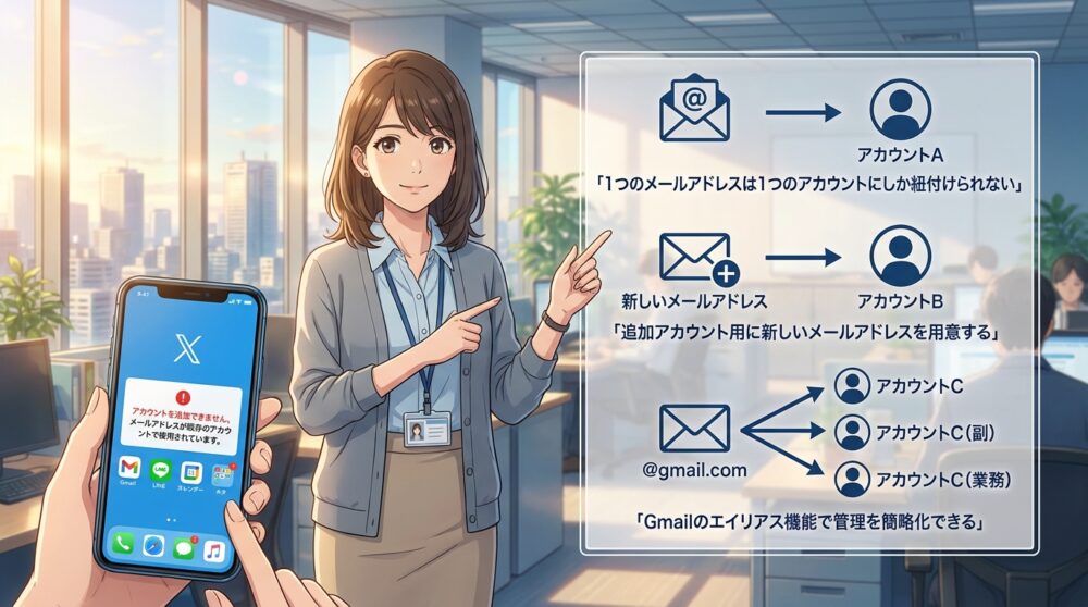 メールアドレスは1アカウント1つが原則になっている