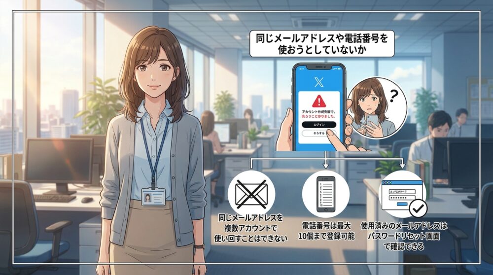 同じメールアドレスや電話番号を使おうとしていないか