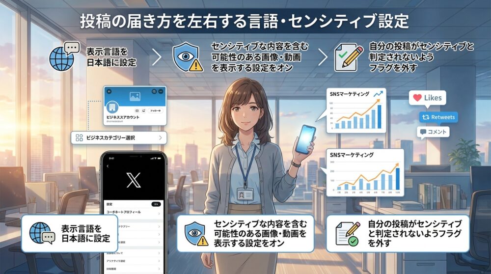 投稿の届き方を左右する言語・センシティブ設定