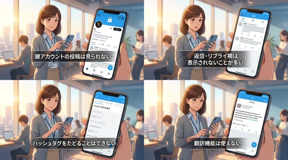 鍵アカウントや非公開投稿は絶対に見られない