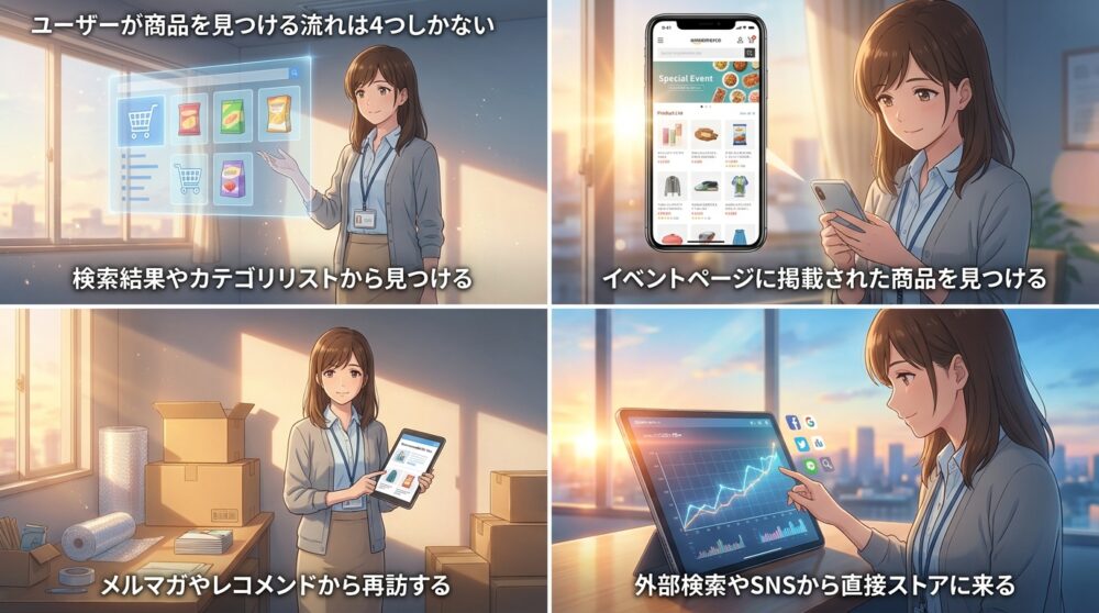 ユーザーが商品を見つける流れは4つしかない