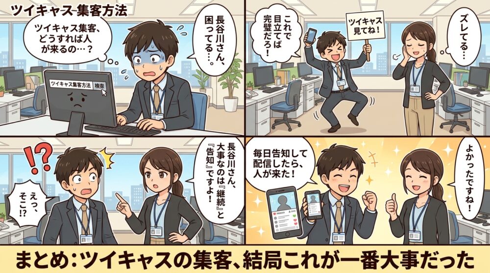 ツイキャス 集客方法の4コマ漫画