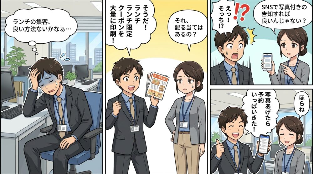 ランチ 集客方法の4コマ漫画