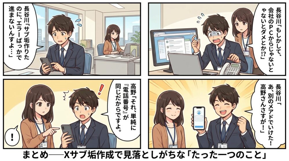 Xサブ垢作れないの4コマ漫画