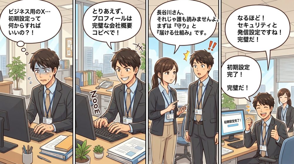 X初期設定 ビジネス用の4コマ漫画
