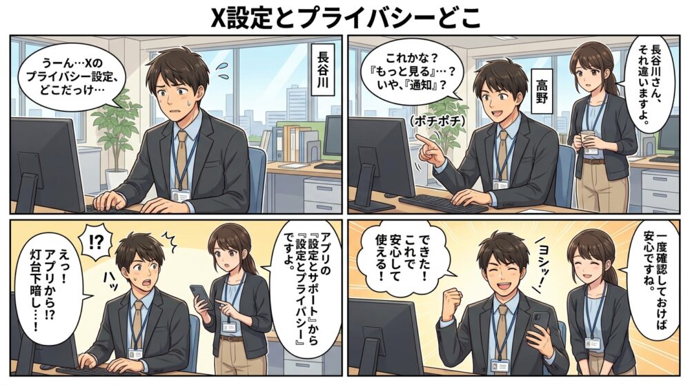 X設定とプライバシーどこの4コマ漫画