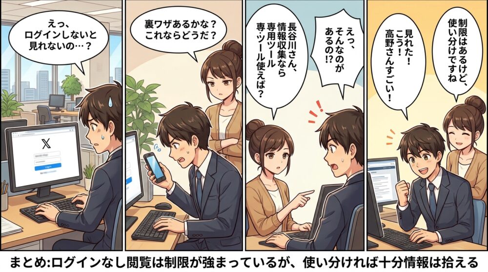 Xログインせずに見るの4コマ漫画
