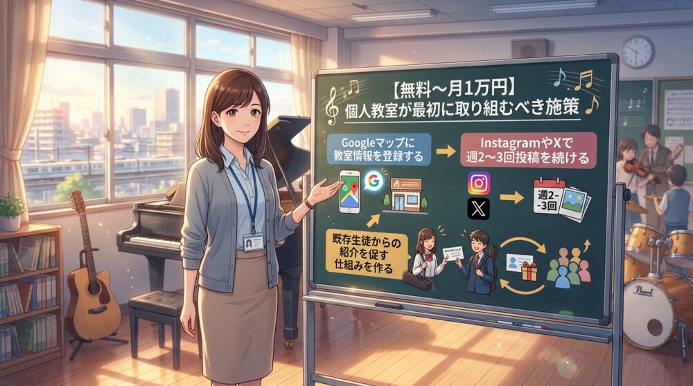 【無料〜月1万円】個人教室が最初に取り組むべき施策