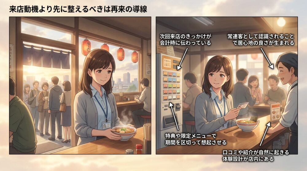 来店動機より先に整えるべきは再来の導線