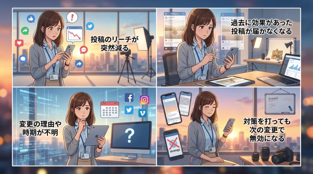 アルゴリズム変更で突然リーチが減る不安定さ