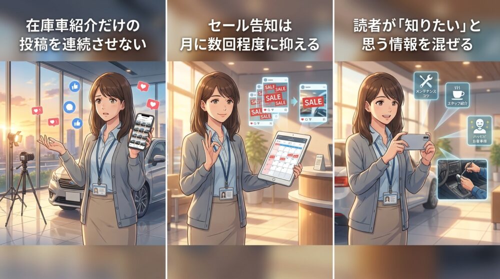 在庫車情報とセール告知だけを繰り返してしまう