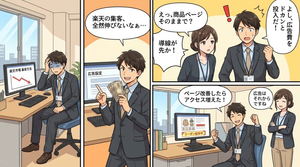 楽天市場 集客方法の4コマ漫画