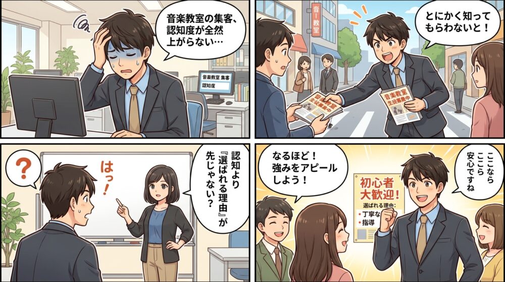 音楽教室 集客の4コマ漫画