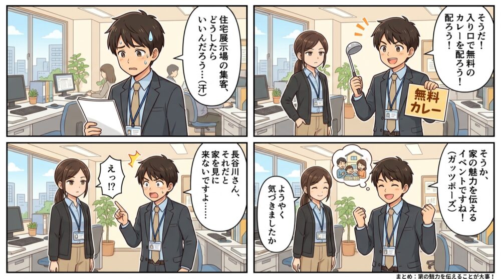 住宅展示場 集客方法の4コマ漫画
