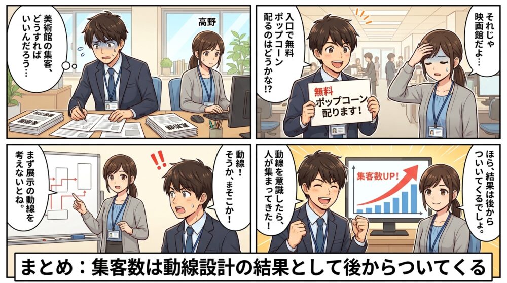 美術館 集客方法の4コマ漫画