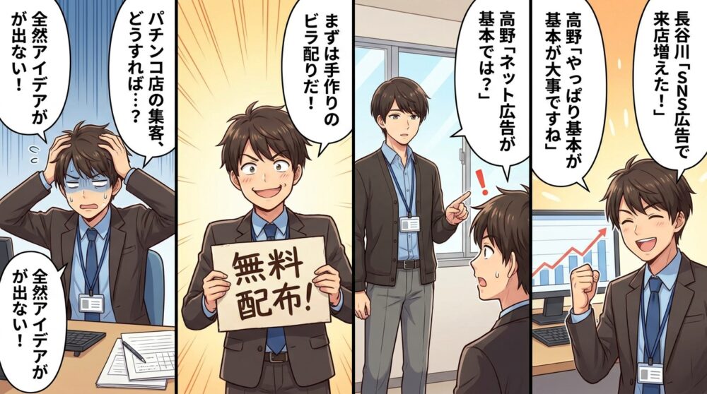 パチンコ店 集客方法の4コマ漫画