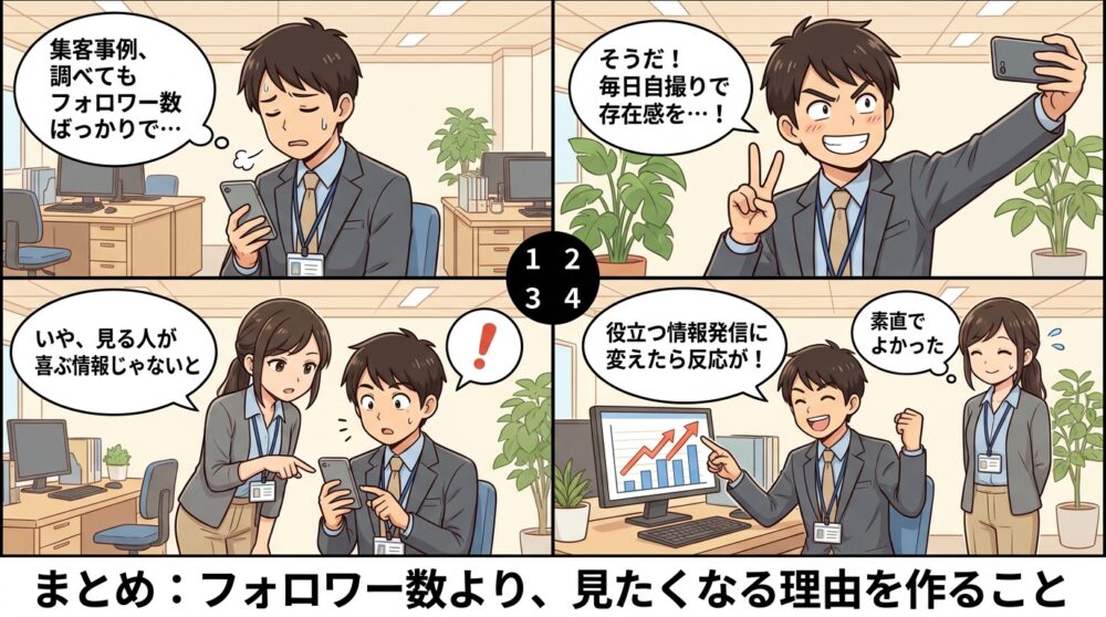 インスタ グラム 集客 成功 事例の4コマ漫画