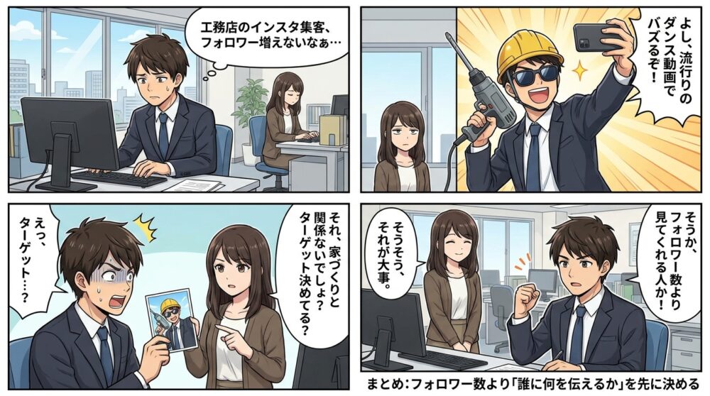 工務店 インスタ 集客の4コマ漫画