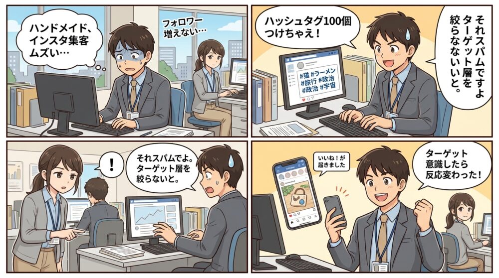 ハンドメイド インスタ 集客の4コマ漫画