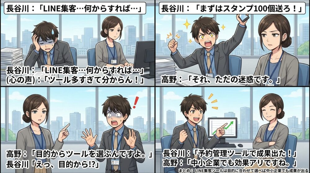 line 集客 ツールの4コマ漫画