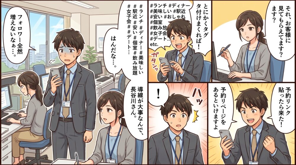 飲食店 集客 snsの4コマ漫画