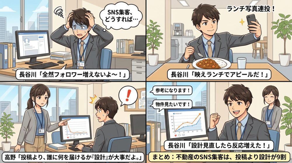 不動産 集客 snsの4コマ漫画