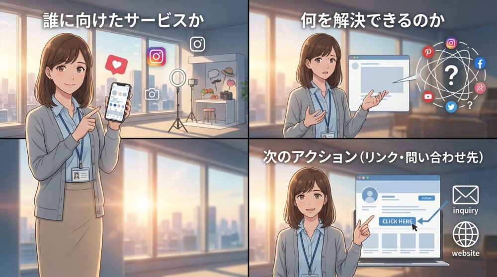 プロフィールに次のアクション導線（リンク・受け皿)がない