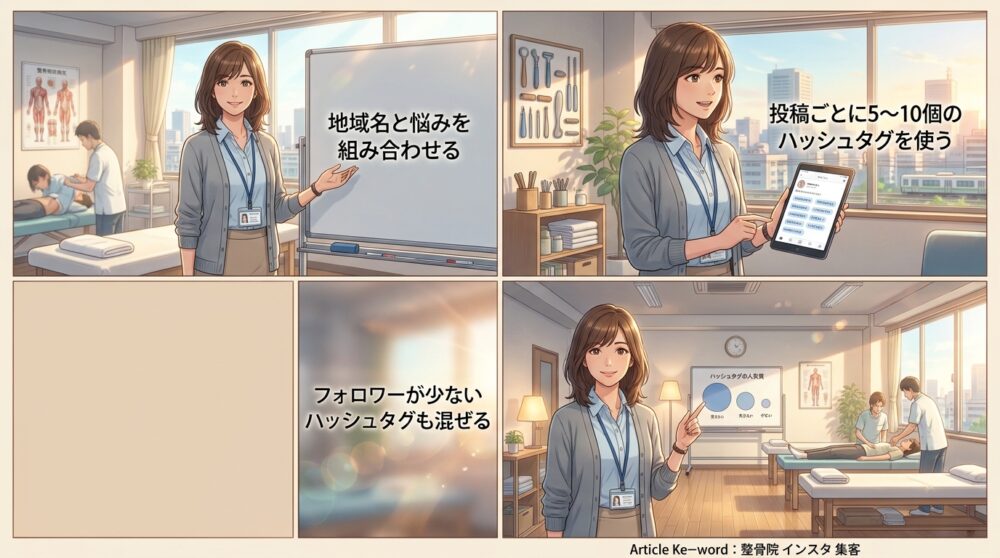 地域×悩みのハッシュタグで、商圏内の見込み患者に届く構造になっている