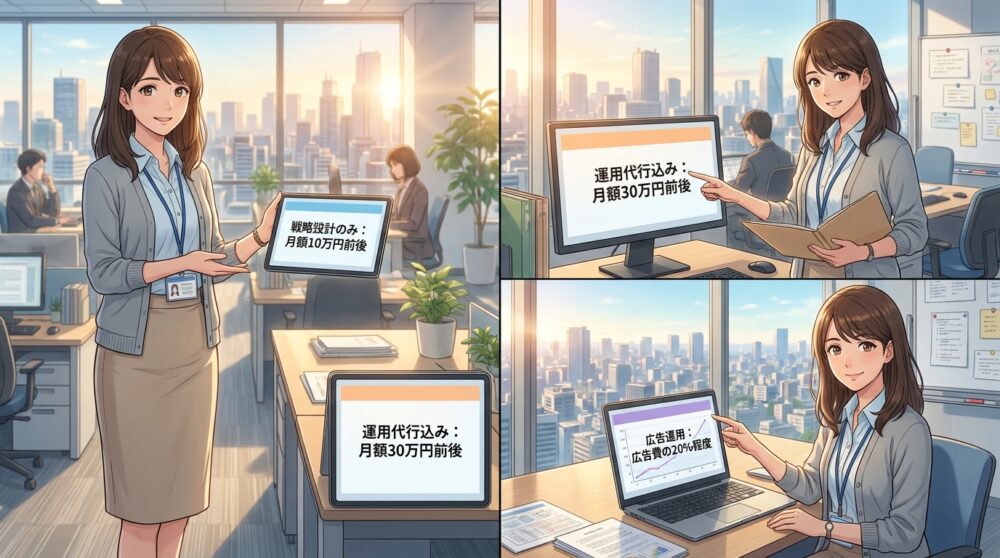 戦略設計・運用代行・広告運用の3タイプと月額相場