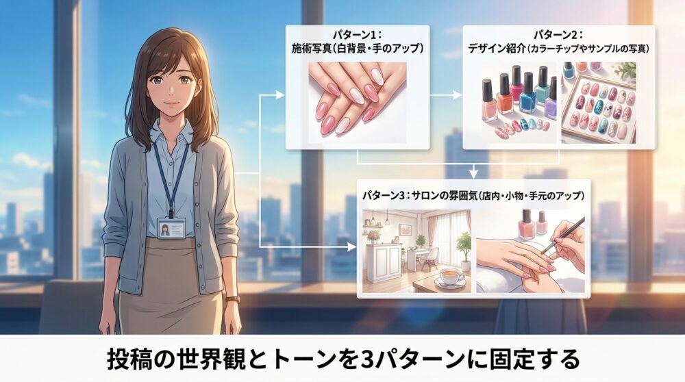 投稿の世界観とトーンを3パターンに固定する