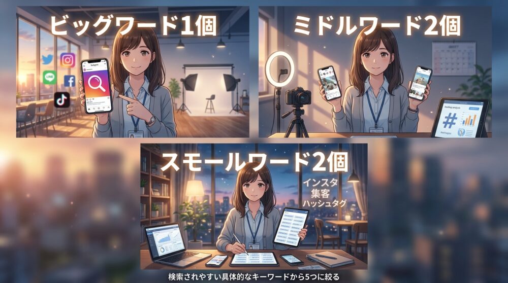 検索されやすい具体的なキーワードから5つに絞る