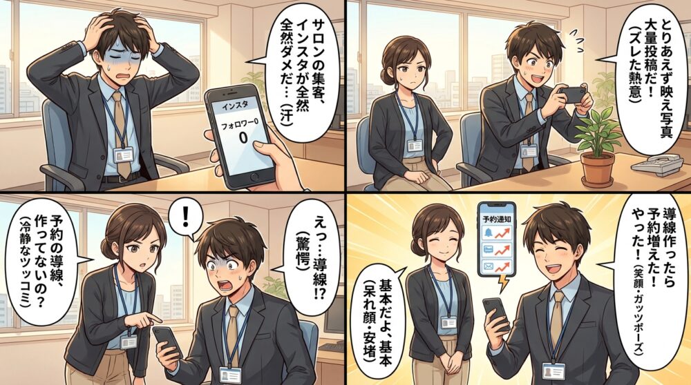 サロン 集客 インスタの4コマ漫画