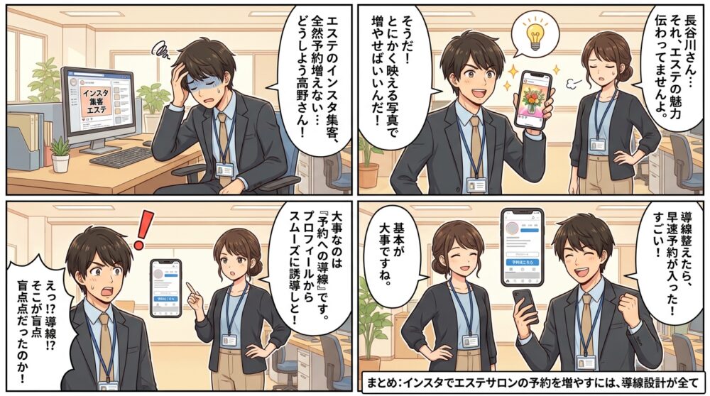 インスタ 集客 エステの4コマ漫画