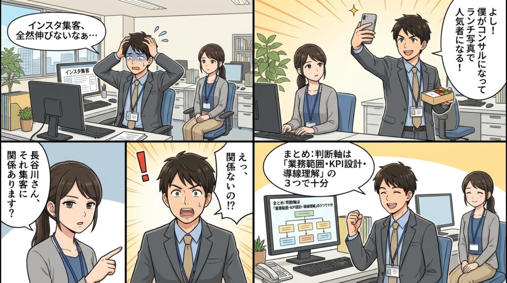 インスタ 集客 コンサルの4コマ漫画