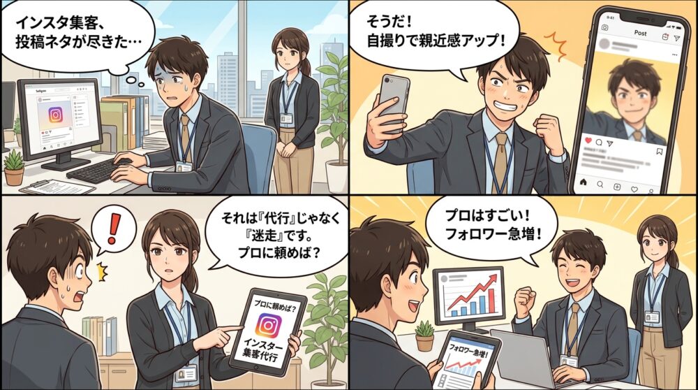 インスタ 集客 代行の4コマ漫画