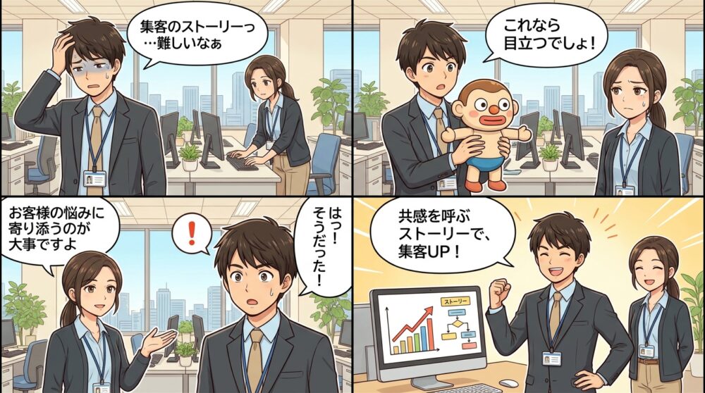 集客 ストーリーの4コマ漫画
