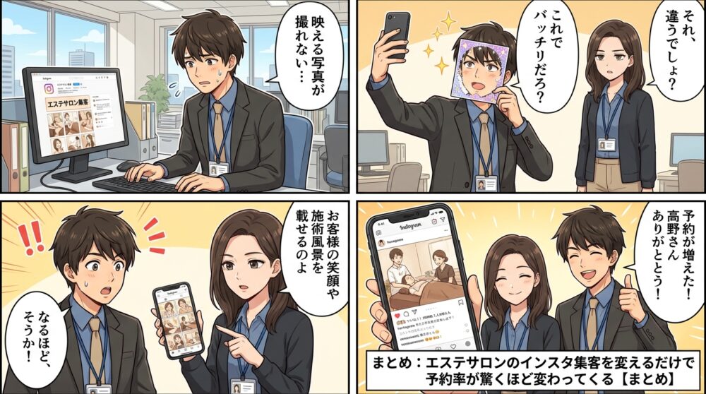 エステ サロン インスタ 集客の4コマ漫画
