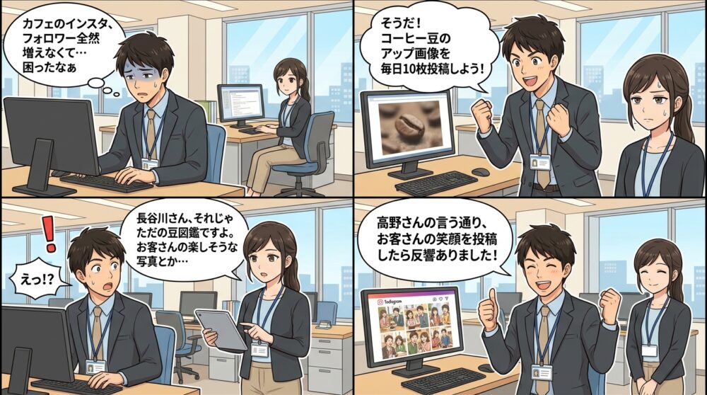 カフェ インスタ 集客の4コマ漫画