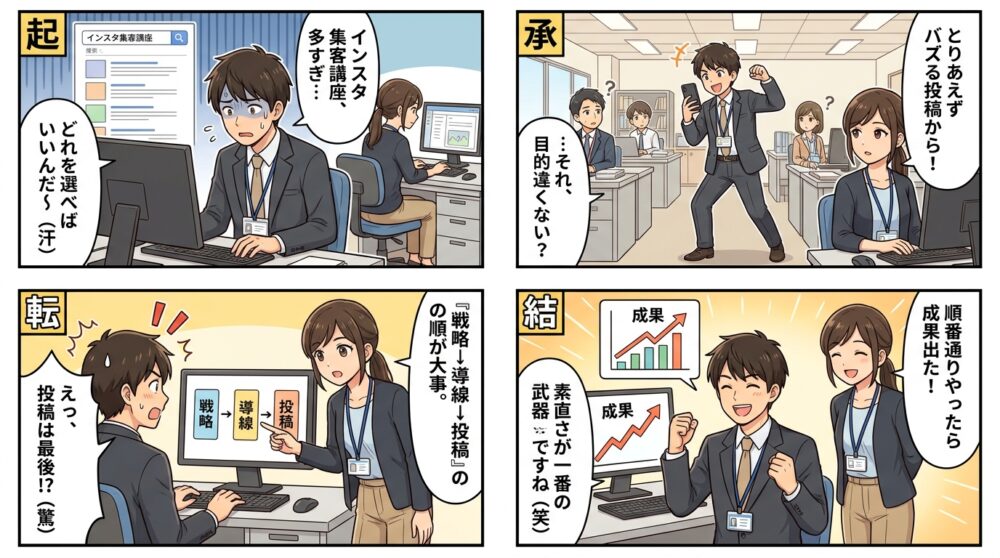インスタ 集客 講座の4コマ漫画