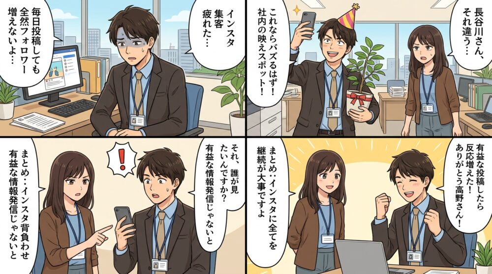 インスタ 集客 疲れ たの4コマ漫画